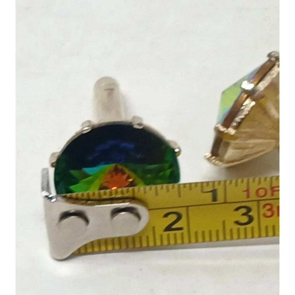 Dante Rivoli Rainbow Crystal Cufflinks Gold Toned & Colorful Vintage #J-4